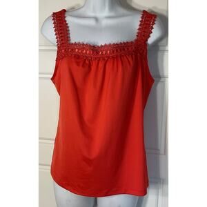 Cato Orange Square Neck  Crochet Trim Camisole/Tank M